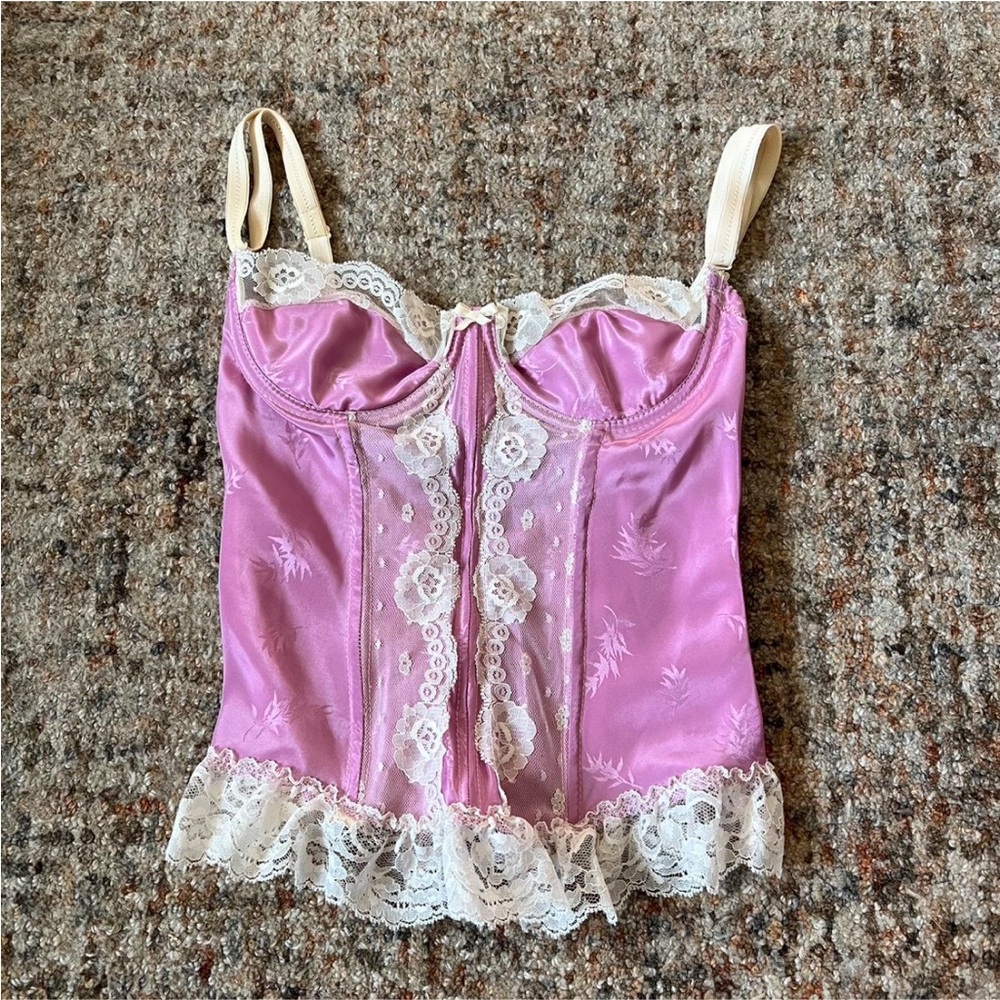 Pink Lace Trim Tank Top